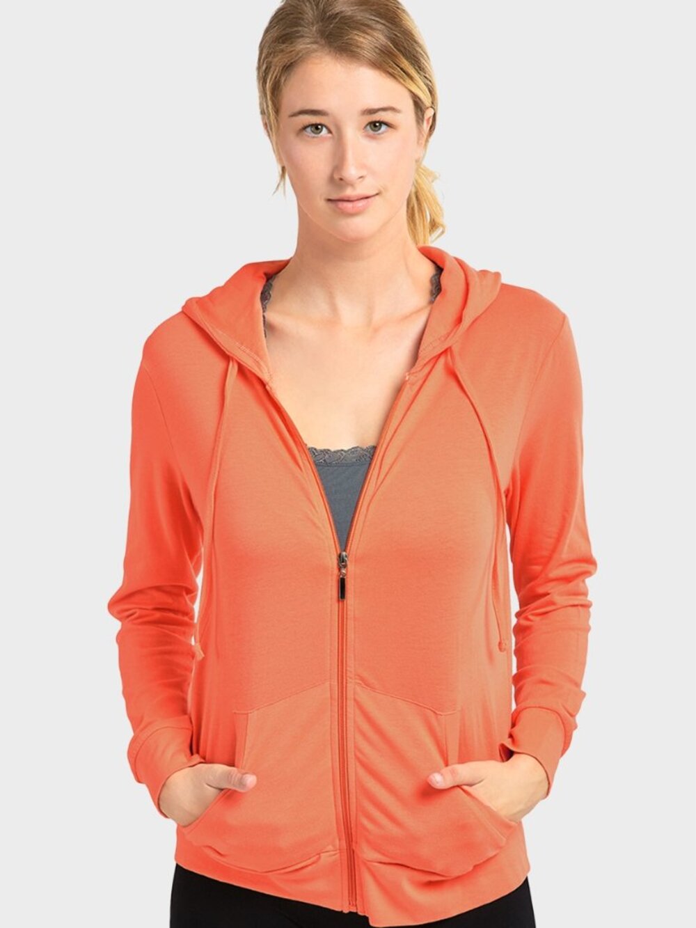 $10 SALE Women's Cotton Blend Lightweight Zip Up Hoodie Sweater HDC7000 Coral